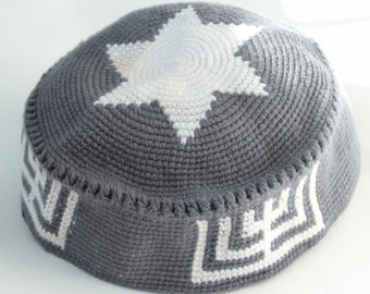 Gray Ugandan Hand-Knit Kippa - Youth and Adult Sizes