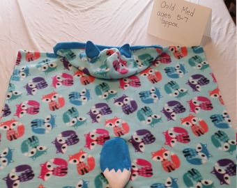 Fox Poncho with Blue Trim, Ears and Tail- Medium Child