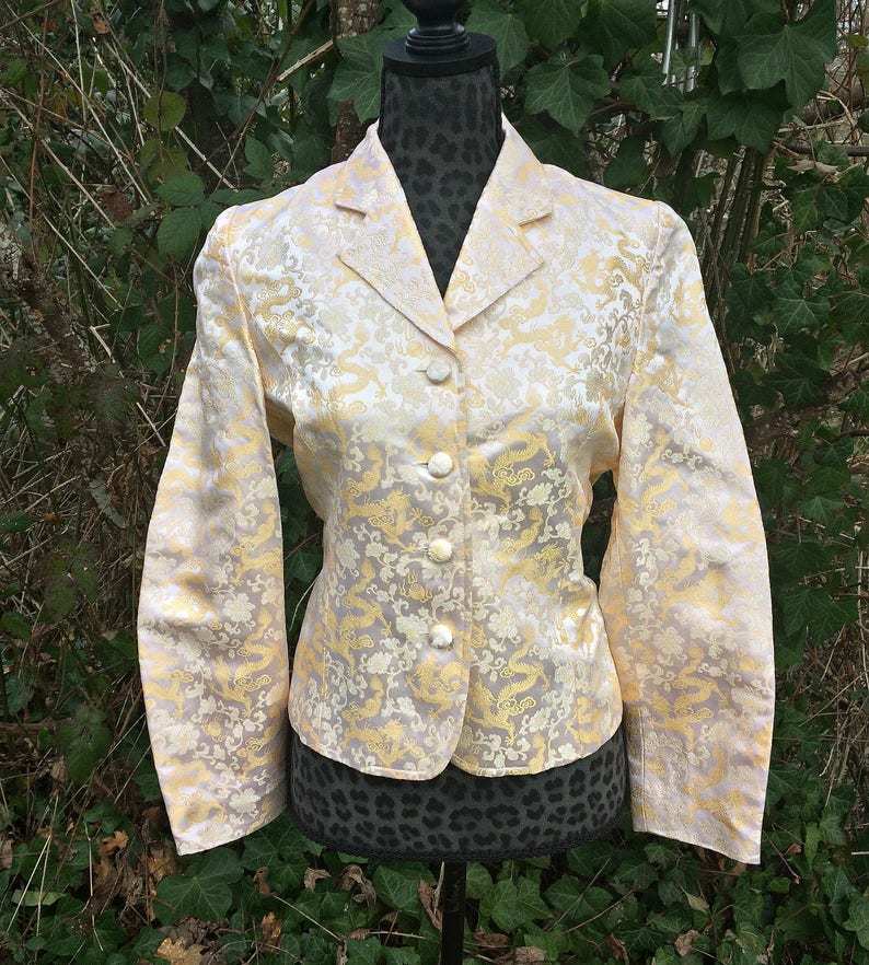 Cream and Yellow Embroidered Silk Jacket / Egg Shell and image 0