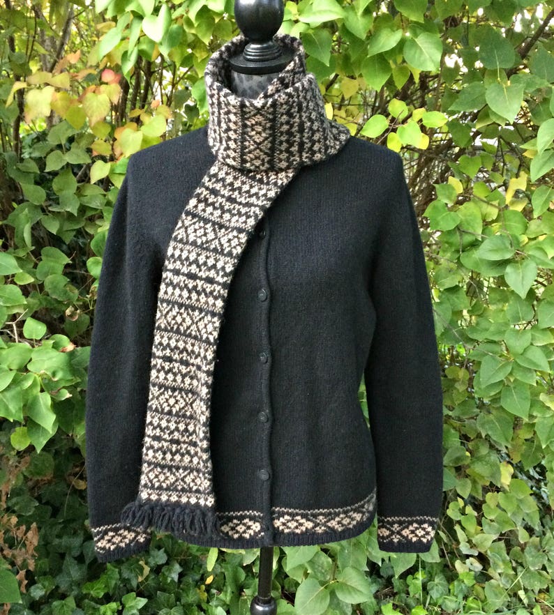 Black Knit Button Up Sweater / Black and Tan Sweater Attached image 0