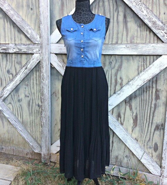 denim chiffon maxi dress