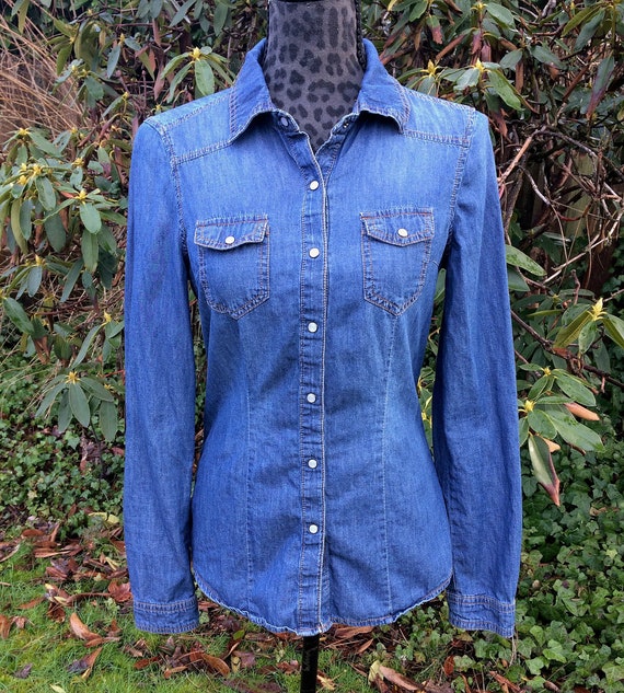 blue jean long sleeve shirt