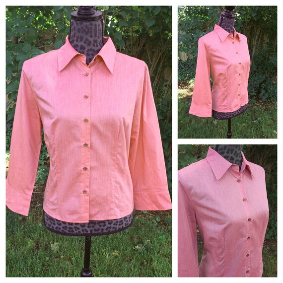 Pink Rose Blouse / Salmon Pink Blouse /dark Pink Long Sleeve | Etsy