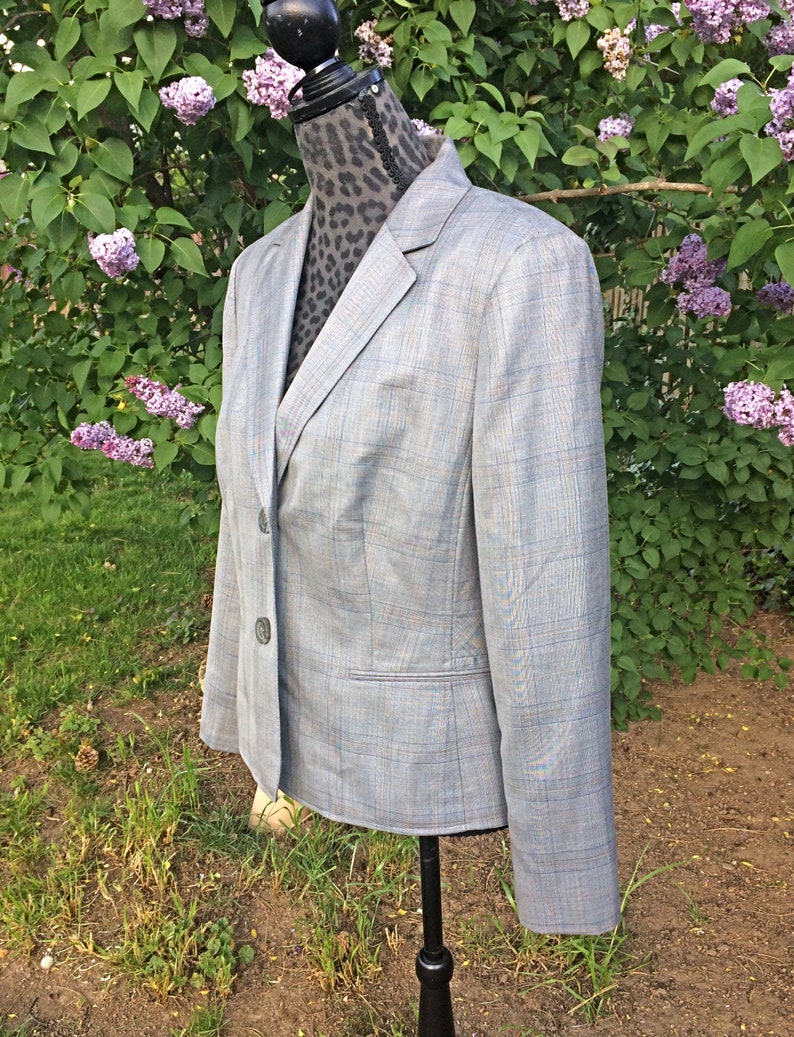 Gray Thin Plaid Blazer / Light Grey Jacket / Gray Plaid Office | Etsy