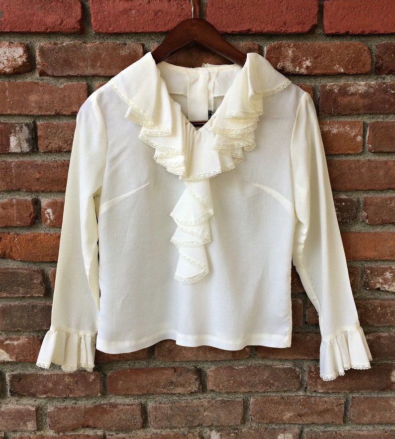 Vintage White Victorian Ruffle Lace Blouse Teddi California White Lace Long Sleeve Blouse Cream Semi Sheer Victorian Boho Shirt