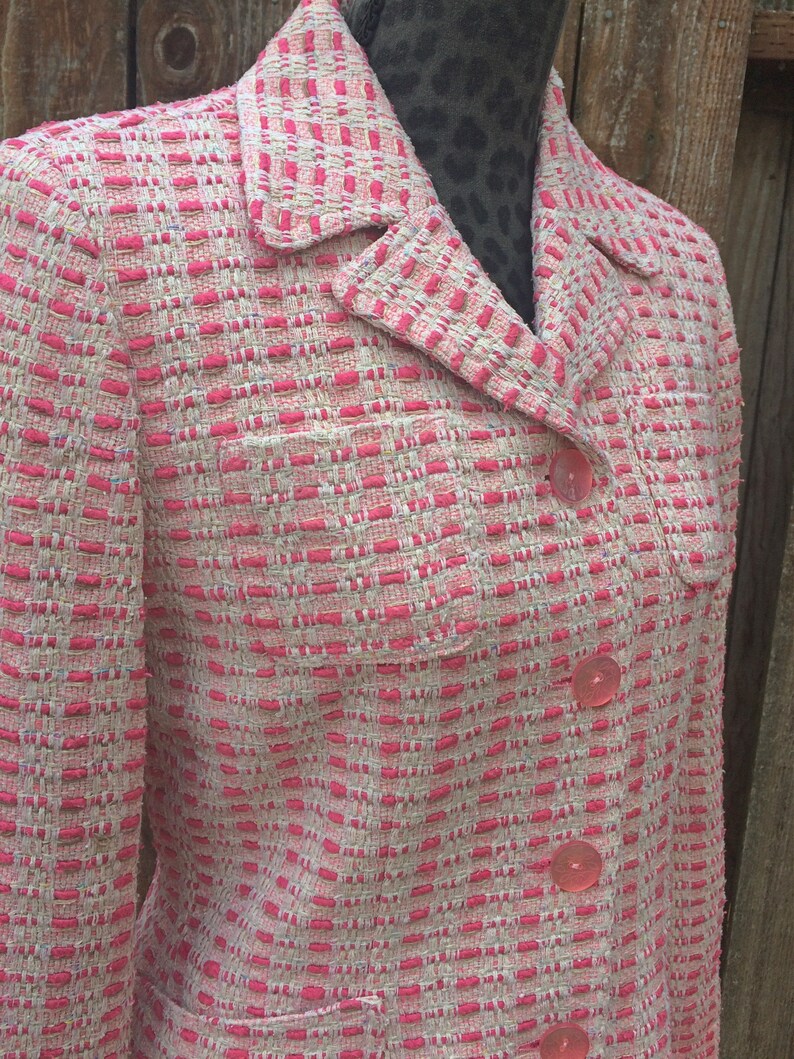 Bubblegum Pink Tweed Silk Jacket Pink and White Tweed Blazer Vintage Silk Tweed Jacket J.G Size 8 Hook Pink and White Tweed Coat