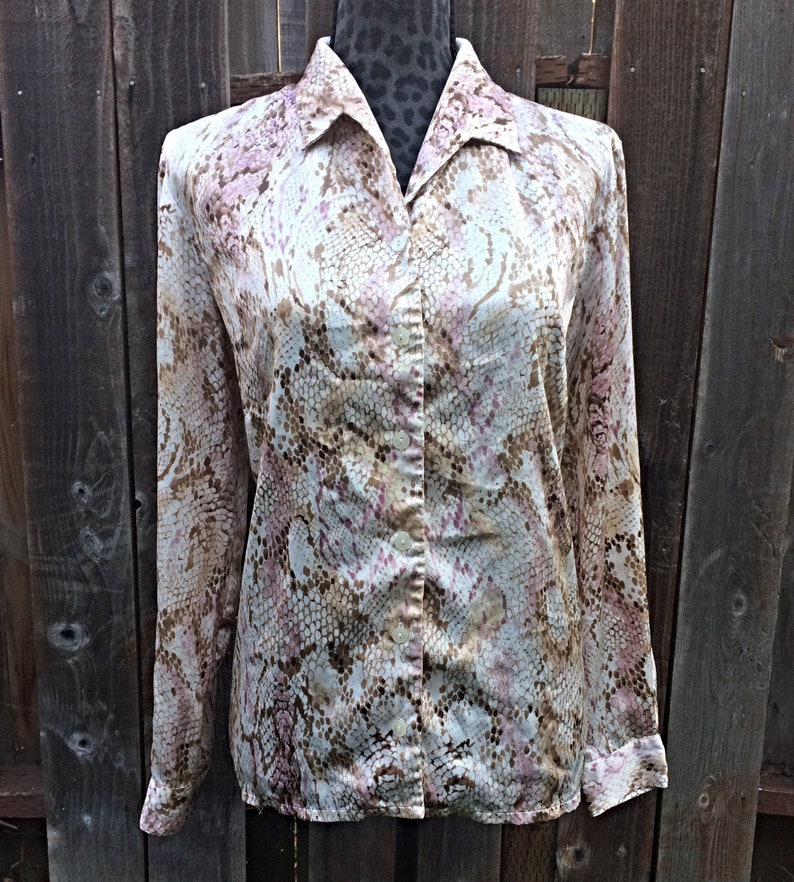 Beige and Pink Snakeskin Pattern Blouse / Tan and Pink Animal image 0