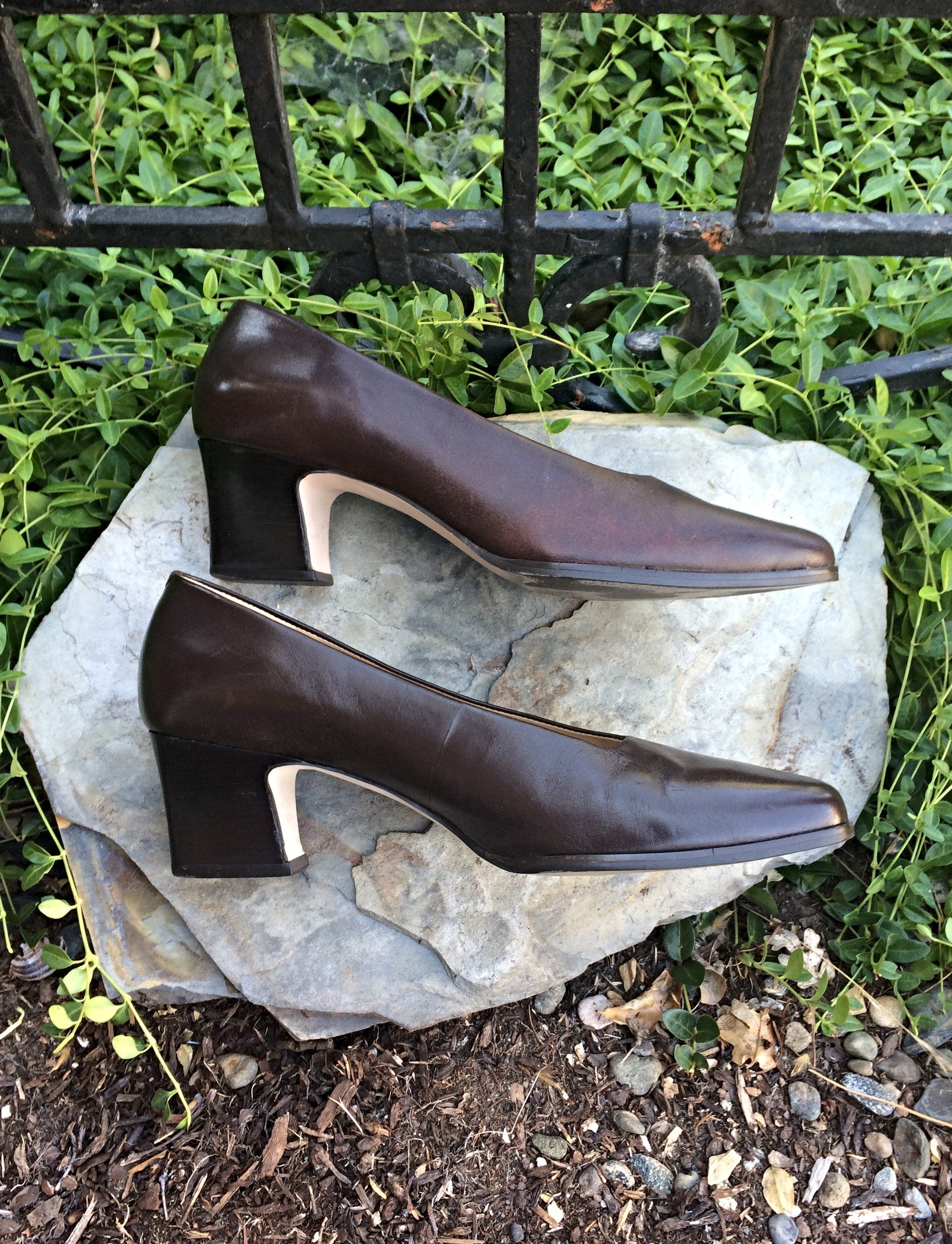 Chocolate Leather Kitten Heels / Vintage Brown Leather Kitten Etsy