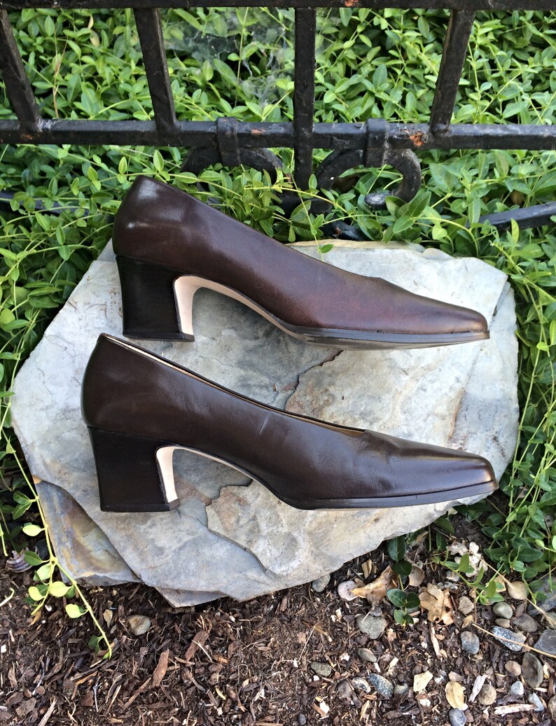 Chocolate Leather Kitten Heels / Vintage Brown Leather Kitten Etsy