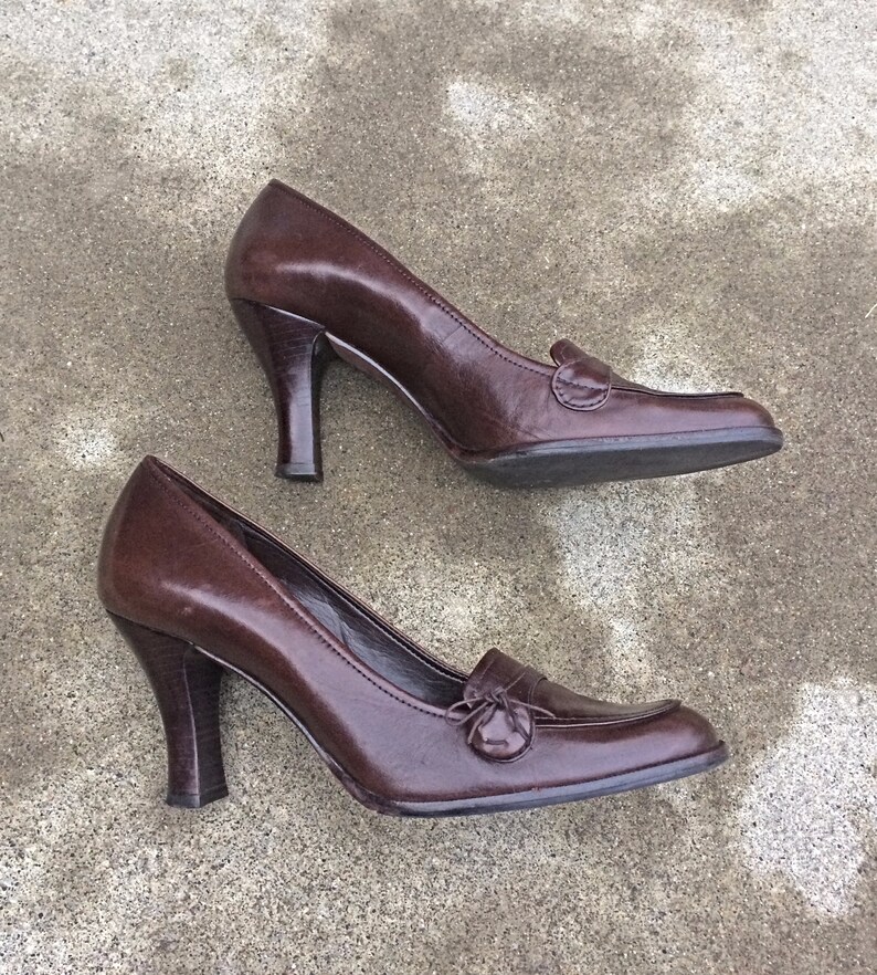 brown leather high heels