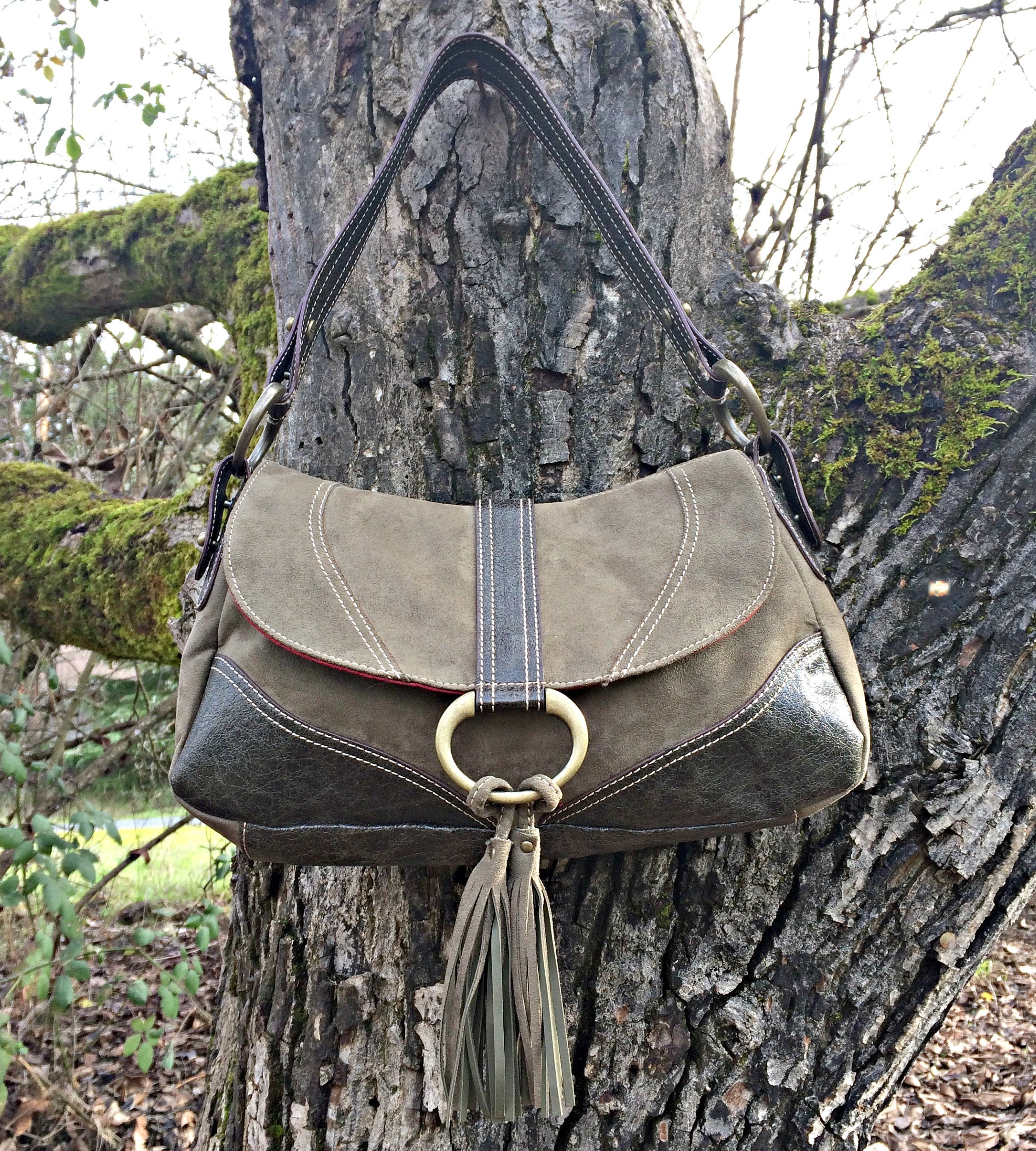 Green Suede and Leather Purse / Sage Green Faux Leather Purse Etsy