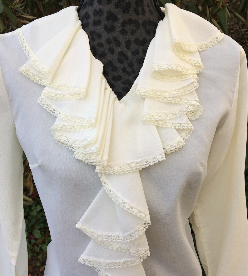 Vintage White Victorian Ruffle Lace Blouse Teddi California White Lace Long Sleeve Blouse Cream Semi Sheer Victorian Boho Shirt
