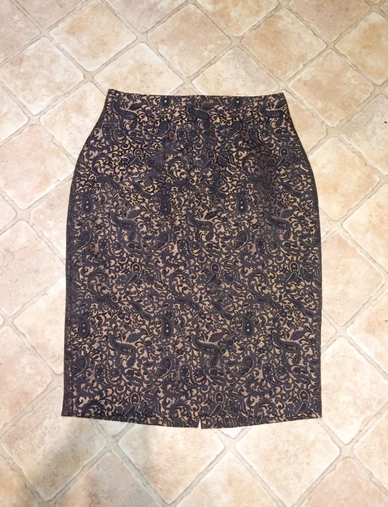 Black and Bronze Paisley Skirt / Gold & Black High Waisted | Etsy