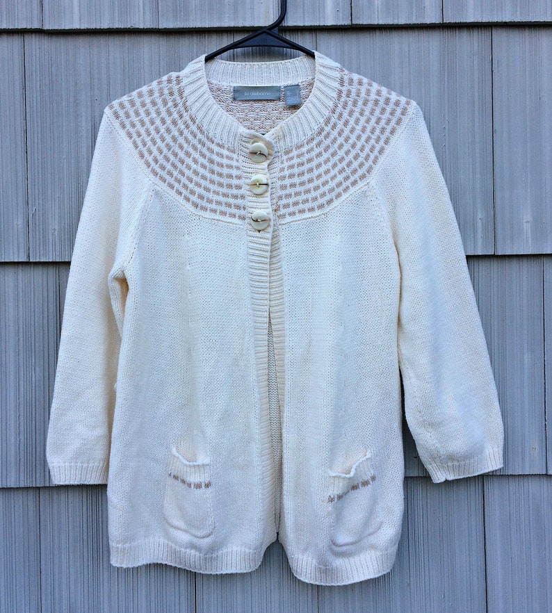 White Liz Claiborne Button Up Sweater Liz Claiborne Sweater Ivory White Knit Sweater Women/'s White Raglan Cardigan Size Large