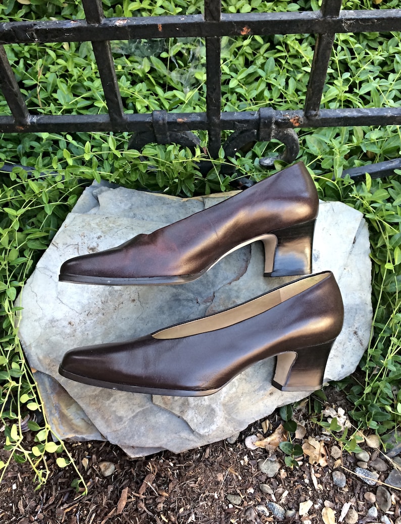 Chocolate Leather Kitten Heels / Vintage Brown Leather Kitten Etsy