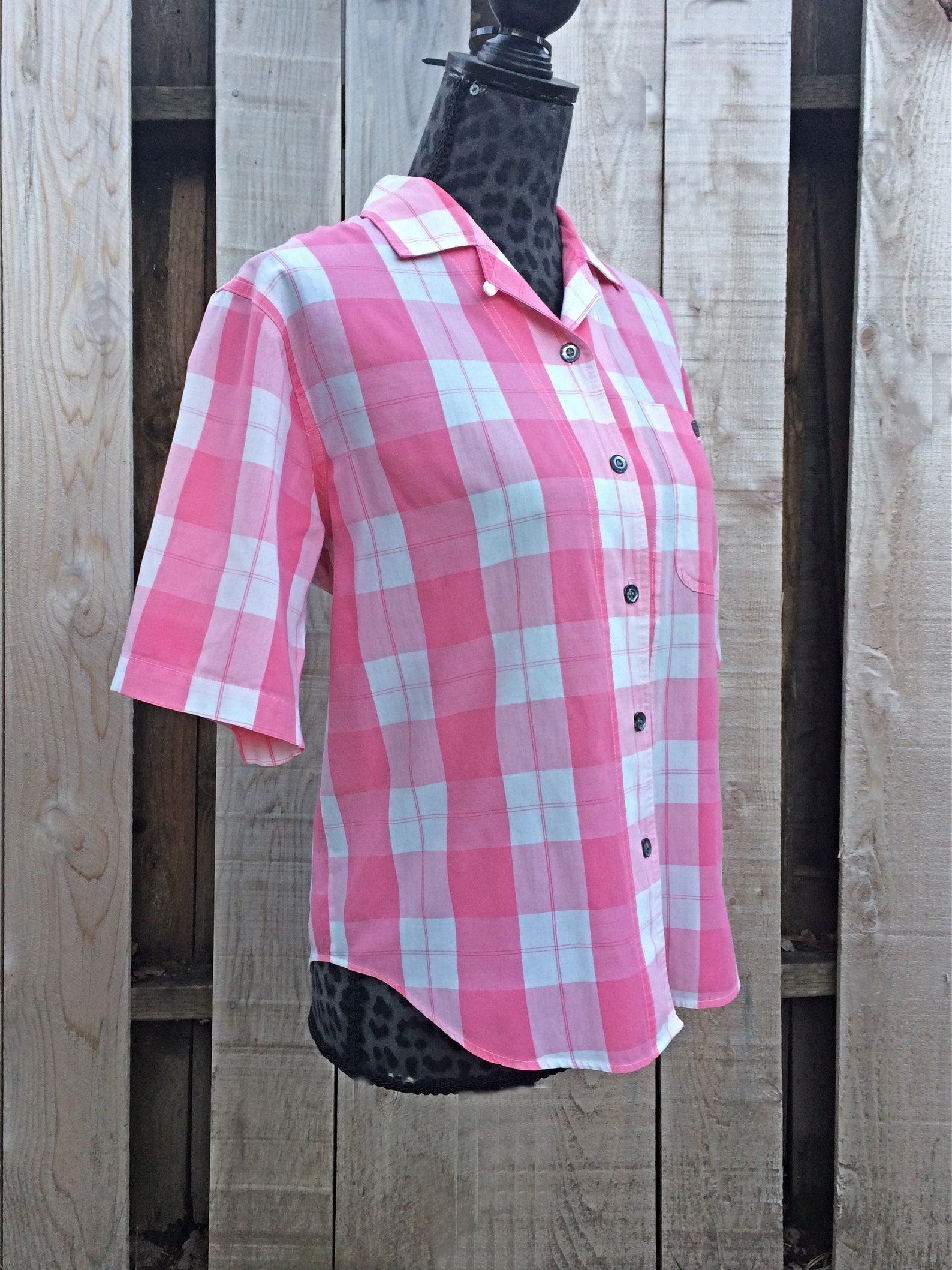 Vintage Pink and White Plaid Blouse / Pink Plaid Blouse / Pink | Etsy