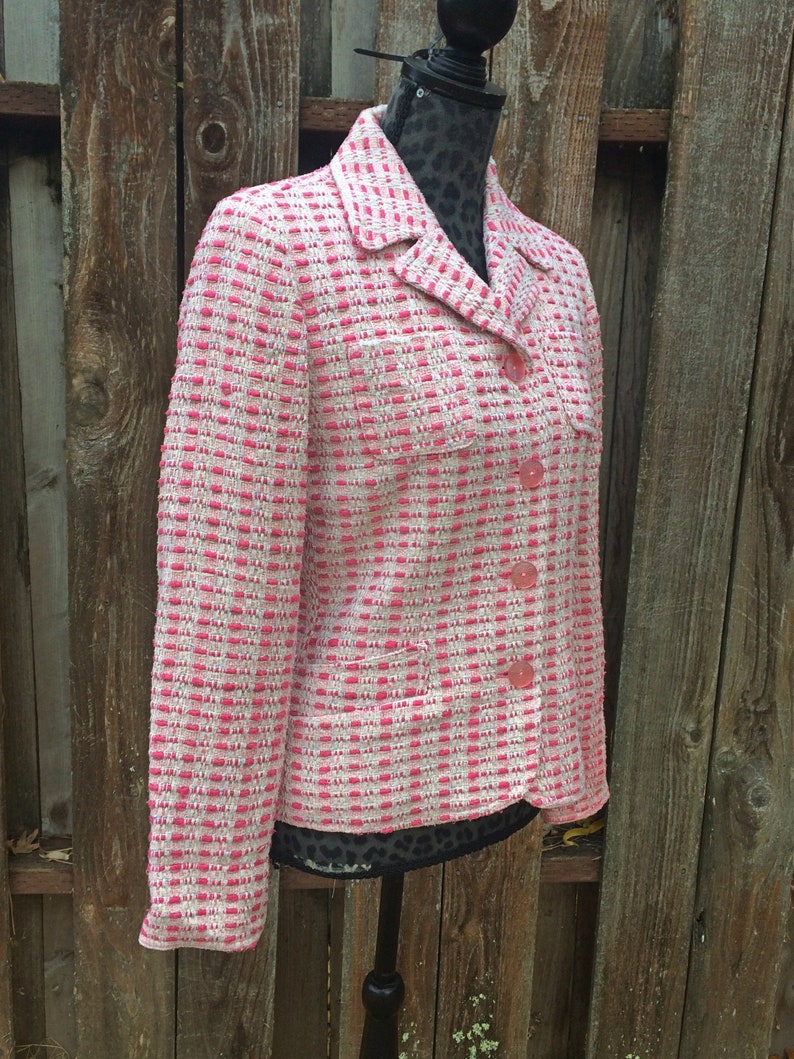 Bubblegum Pink Tweed Silk Jacket Pink and White Tweed Blazer Vintage Silk Tweed Jacket J.G Size 8 Hook Pink and White Tweed Coat