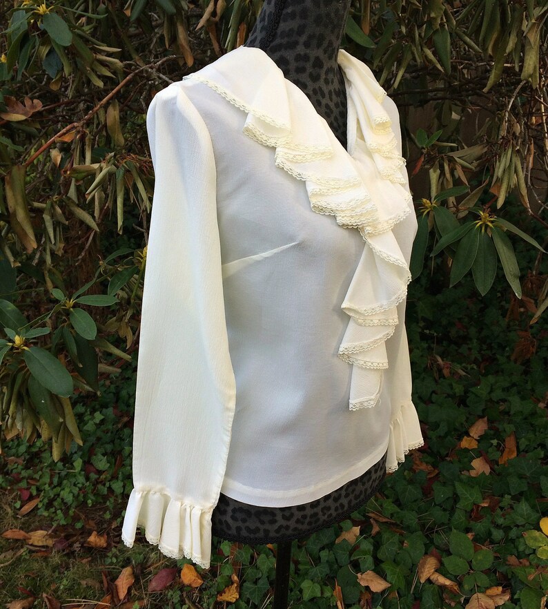 Vintage White Victorian Ruffle Lace Blouse Teddi California White Lace Long Sleeve Blouse Cream Semi Sheer Victorian Boho Shirt