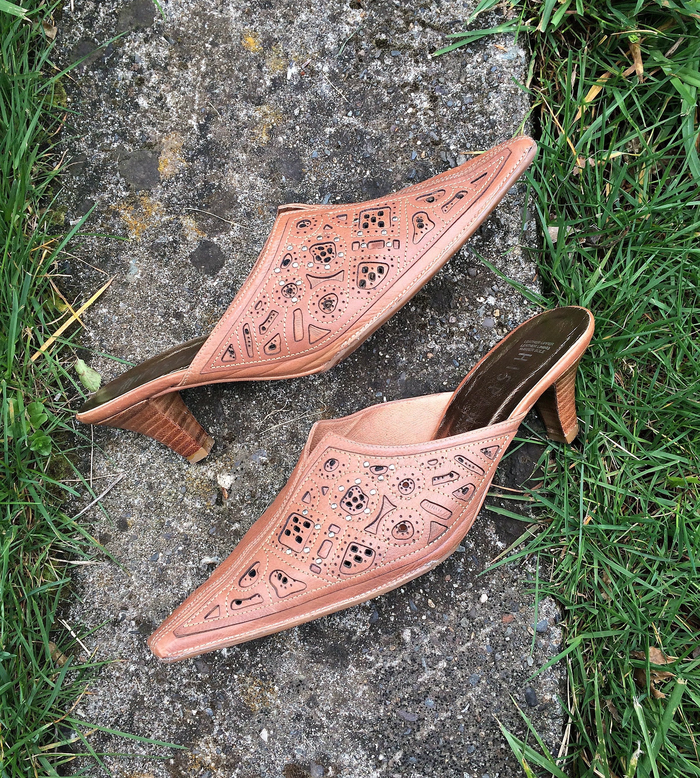 Pointed Toe Tan Leather Kitten Heels / Hispanitas Leather | Etsy