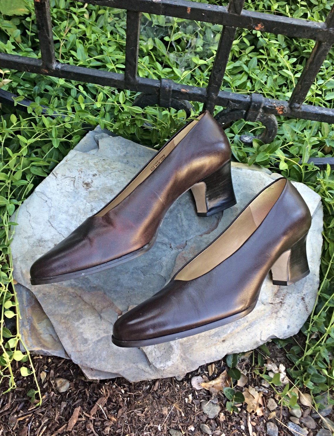 Chocolate Leather Kitten Heels / Vintage Brown Leather Kitten Etsy