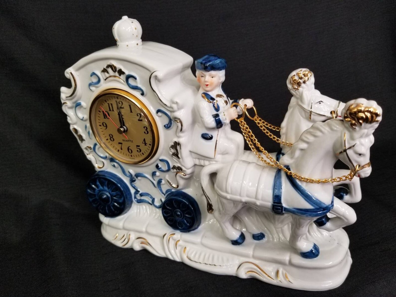 Vintage Victorian Horse Drawn Carriage Clock Blue White and Etsy