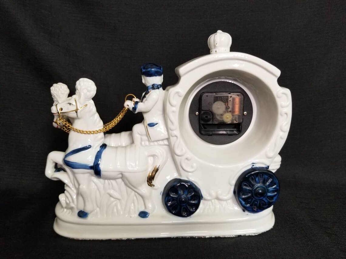 Vintage Victorian Horse Drawn Carriage Clock Blue White and Etsy