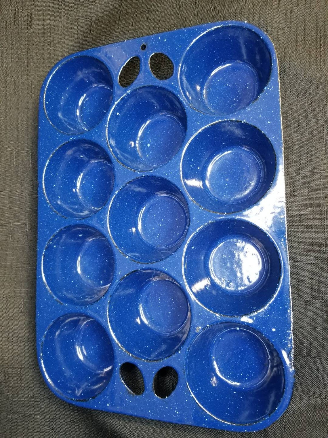 Vintage Popover Muffin Pan Blue Enamel Cast Iron GHC Griswold Etsy