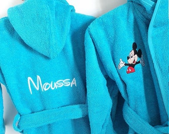 Bathrobe size 4-6 years in terry cloth embroidered with personalized first name and/or image of your choice (Disney, sport), birthday gift