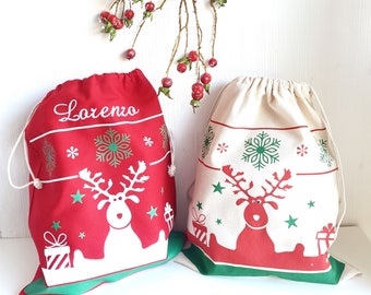 Bag/pouch with cord, Christmas motifs, 38 cm x 44 cm embroidered with first name or initials