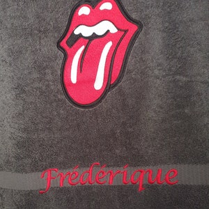 Bath towel embroidered with the Rolling Stones tongue. Rock and roll. Birthday gift idea, Father's Day image 1