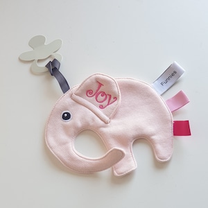 Doudou attache tétine, attache sucette éléphant, personnalisable avec prénom ou initiales, Bild 1