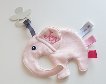 Clip de chupete Doudou, clip de chupete de elefante, personalizable con nombre o iniciales,