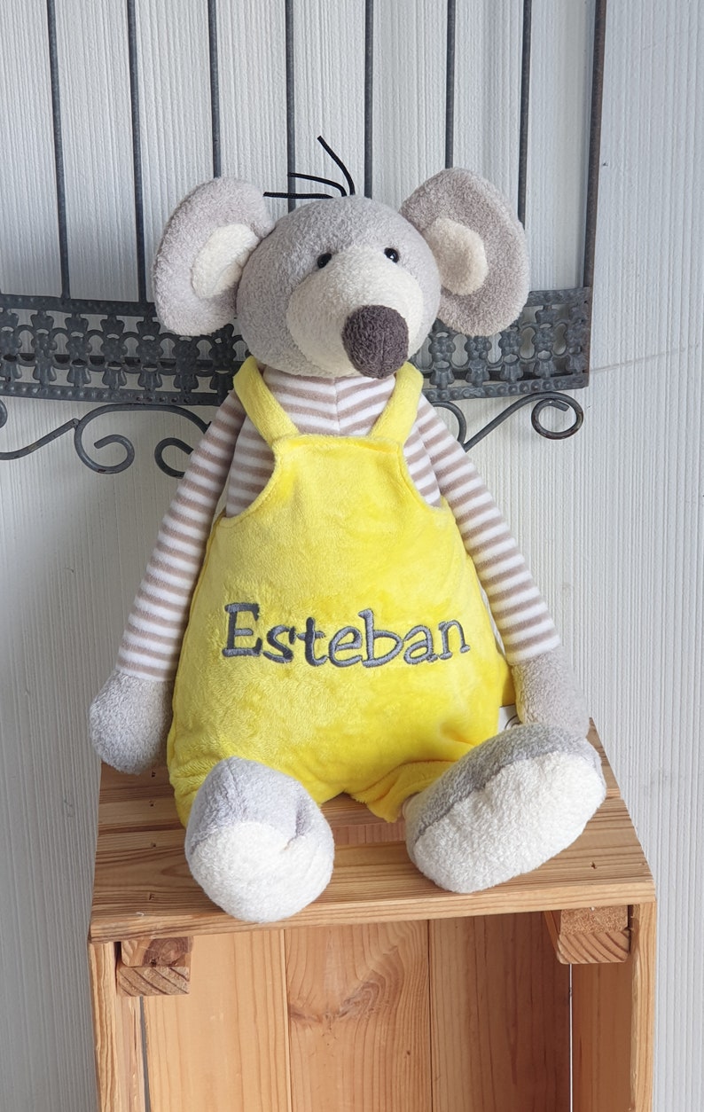 Peluche souris en salopette jaune brodé avec prénom image 1