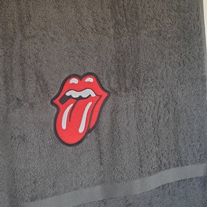 Bath towel embroidered with the Rolling Stones tongue. Rock and roll. Birthday gift idea, Father's Day image 3