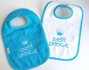 Scratch bib with embroidered text: "little prince"