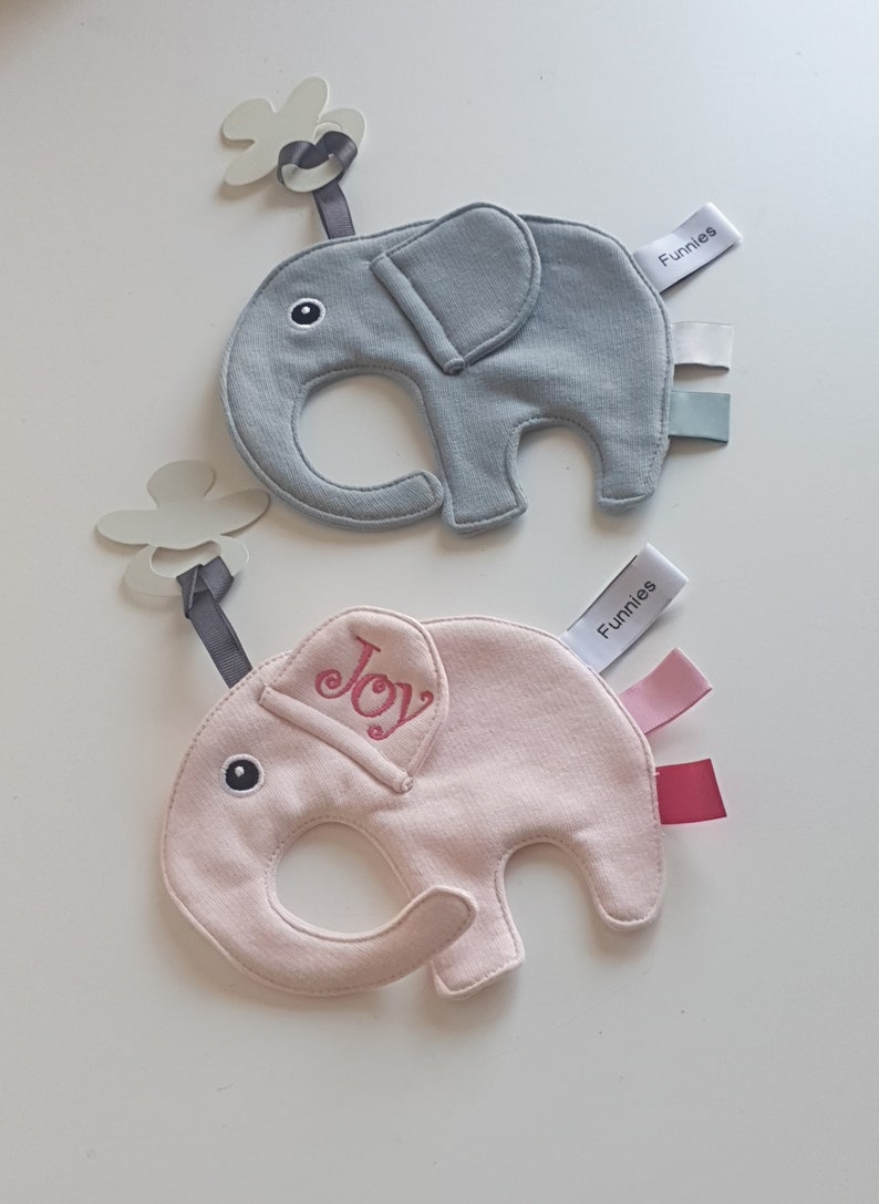 Doudou attache tétine, attache sucette éléphant, personnalisable avec prénom ou initiales, Bild 3