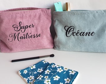 Makeup bag (25 x 18 cm) personalized with first name or small text, master gift idea, grandma, nanny, mom...