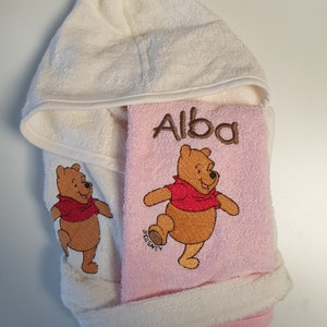 Small bathrobe and bib set, embroidered with first name and image of your choice Disney, animals, sports, etc. image 5