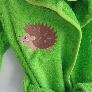 Children's bathrobe color: APPLE GREEN in terry cloth embroidered with first name and image of your choice Disney, animals, sports, etc. image 2