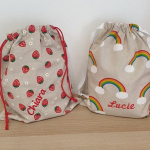 Sac de rangement/pochon personnalisé avec prénom , plusieurs tissus au choix