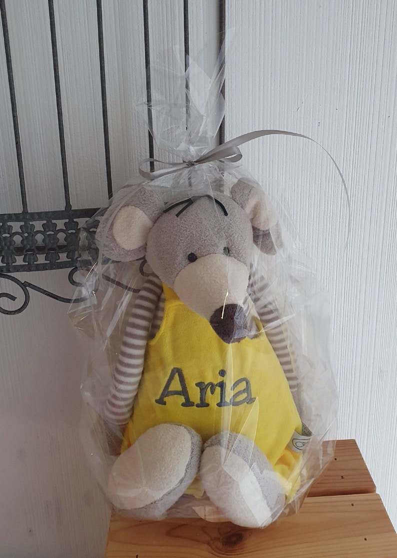 Peluche souris en salopette jaune brodé avec prénom image 2