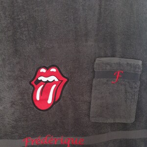 Bath towel embroidered with the Rolling Stones tongue. Rock and roll. Birthday gift idea, Father's Day image 2