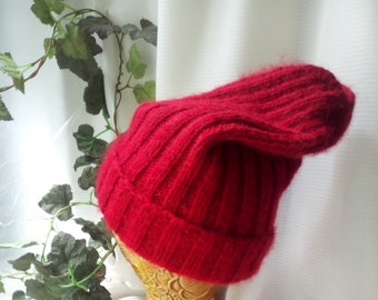 Hand-knit Red Sailor Beanie With Rolled Brim – Acrylic, Wool  display picture 2