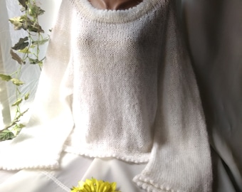 White Sheer Bridal sweater Wedding mohair sweater Light wedding cover up Hand Knitted bridal wrap Wedding wool shrug Bridesmaid chic sweater