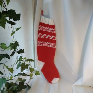 Knit Christmas Stocking Hand Knit Holiday decoration Sock Red and White Xmas Stocking Sock Secret Santa Socks Christmas Gift Ready to ship