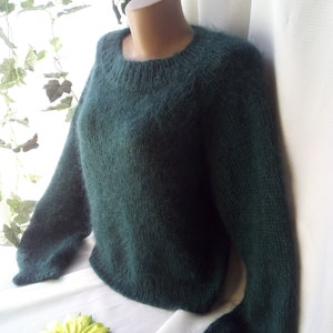 Hand Knit Mohair Sweater: Emerald Green Cropped Tunic