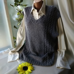 Hand knitted Vest Sweater Merino yarn with Mohair cashmere Vest V neck sleeveless Pullover Golf Pullover vest Office outfits Back to school