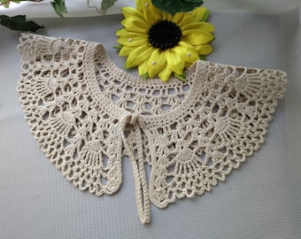 Beige crochet neck lace Removable fake collar Detachable neck lace jewelry 100% cotton  Victorian crochet collar Antique lace collar