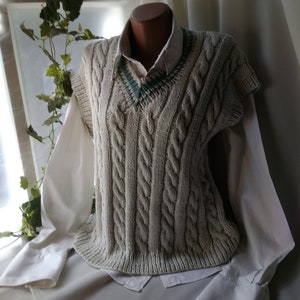 Hand knit Vest Sweater Office outfit Merino yarn Gender neutral V neck sleeveless Pullover Oversized Golf Pullover Preppy vest Custom order