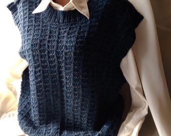 Hand-knit Wool Sweater Vest, Sleeveless Crop Top